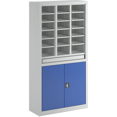 Ordnungs- und Sortierstation, mit Flügeltürschrank, lichtgrau / enzianblau Pavoy Ordnungs- und Sortierstation, mit Flügeltürschrank, lichtgrau / enzianblau Pavoy