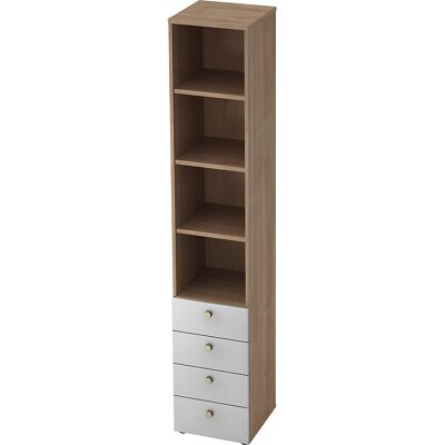 Kombi-Schrank, 3 Fachböden, 4 Schubladen, Nussbaum-Dekor / alusilber eurokraft pro Kombi-Schrank, 3 Fachböden, 4 Schubladen, Nussbaum-Dekor / alusilber eurokraft pro