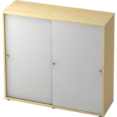 Schiebetürenschrank, 2 Fachböden, Mitteltrennwand, Dekor Ahorn / alusilber eurokraft pro Schiebetürenschrank, 2 Fachböden, Mitteltrennwand, Dekor Ahorn / alusilber eurokraft pro