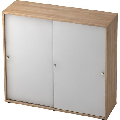 Schiebetürenschrank, 2 Fachböden, Mitteltrennwand, Dekor Nussbaum / alusilber eurokraft pro Schiebetürenschrank, 2 Fachböden, Mitteltrennwand, Dekor Nussbaum / alusilber eurokraft pro