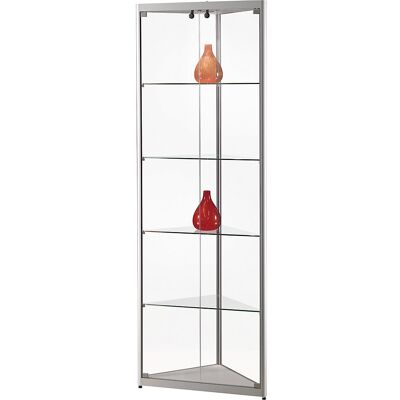 kaiserkraft Vitrine mit LED-Deckenspot, 1 x 5 W, Höhe 2000 mm, BxT 500 x 500 mm, Eckvitrine kaiserkraft Vitrine mit LED-Deckenspot, 1 x 5 W, Höhe 2000 mm, BxT 500 x 500 mm, Eckvitrine