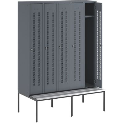 Spind Berlin 1 Sitzbank, 5 Abteile, blaugrau, B 1500 mm, untergebaut, Kunststoff Wolf Spind Berlin 1 Sitzbank, 5 Abteile, blaugrau, B 1500 mm, untergebaut, Kunststoff Wolf