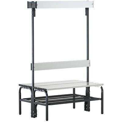 Umkleidebank mit Aluminiumleisten, HxT 1650 x 725 mm, doppelseitig, Länge 1015 mm, 6 Haken, anthrazit, Schuhrost Sypro Umkleidebank mit Aluminiumleisten, HxT 1650 x 725 mm, doppelseitig, Länge 1015 mm, 6 Haken, anthrazit, Schuhrost Sypro