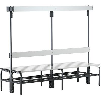 Umkleidebank mit Aluminiumleisten, HxT 1650 x 725 mm, doppelseitig, Länge 2000 mm, 12 Haken, anthrazit, Schuhrost Sypro Umkleidebank mit Aluminiumleisten, HxT 1650 x 725 mm, doppelseitig, Länge 2000 mm, 12 Haken, anthrazit, Schuhrost Sypro