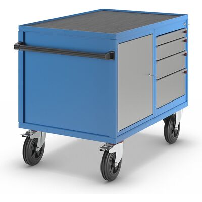 Montagewagen, Tragfähigkeit 500 kg, 1 Schrank, 4 Schubladen, weißaluminium RAL 9006 / lichtblau RAL 5012 eurokraft pro Montagewagen, Tragfähigkeit 500 kg, 1 Schrank, 4 Schubladen, weißaluminium RAL 9006 / lichtblau RAL 5012 eurokraft pro