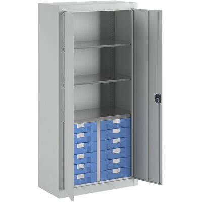 Material- und Schubladenschrank, 3 Fachböden, 12 Schubladen, lichtgrau RAL 7035 eurokraft pro Material- und Schubladenschrank, 3 Fachböden, 12 Schubladen, lichtgrau RAL 7035 eurokraft pro