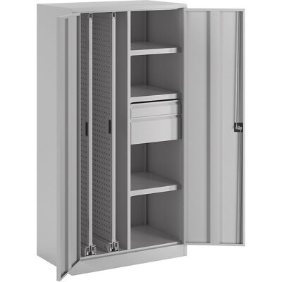 Vertikalauszugschrank, mit 2 Auszügen, 2 Schubladen und 3 Fachböden, lichtgrau Pavoy Vertikalauszugschrank, mit 2 Auszügen, 2 Schubladen und 3 Fachböden, lichtgrau Pavoy