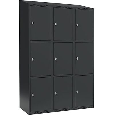 kaiserkraft 3er-Schließfachschrank Fydor, 3 Abteile, anthrazit, B 1200 mm, 3 Abteile, schräge Dachform, Vorhängeschloss kaiserkraft 3er-Schließfachschrank Fydor, 3 Abteile, anthrazit, B 1200 mm, 3 Abteile, schräge Dachform, Vorhängeschloss