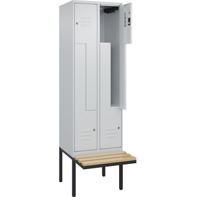 Z-Spind Classic PLUS Sitzbank, 2 Abteile, lichtgrau, B 600 mm, Zylinderschloss, auskragend, Buche-Hartholz C+P Z-Spind Classic PLUS Sitzbank, 2 Abteile, lichtgrau, B 600 mm, Zylinderschloss, auskragend, Buche-Hartholz C+P