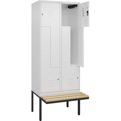 Z-Spind Classic PLUS Sitzbank, 2 Abteile, verkehrsweiß, B 800 mm, Zylinderschloss, auskragend, Buche-Hartholz C+P Z-Spind Classic PLUS Sitzbank, 2 Abteile, verkehrsweiß, B 800 mm, Zylinderschloss, auskragend, Buche-Hartholz C+P
