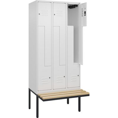 Z-Spind Classic PLUS Sitzbank, 3 Abteile, verkehrsweiß, B 900 mm, Zylinderschloss, auskragend, Buche-Hartholz C+P Z-Spind Classic PLUS Sitzbank, 3 Abteile, verkehrsweiß, B 900 mm, Zylinderschloss, auskragend, Buche-Hartholz C+P