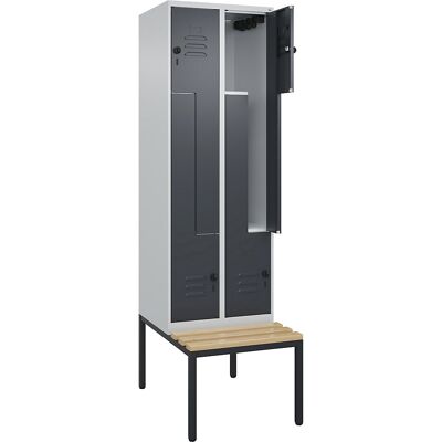 Z-Spind Classic PLUS Sitzbank, 2 Abteile, lichtgrau / grau, B 600 mm, Sicherheits-Drehriegel, untergebaut, Buche-Hartholz C+P Z-Spind Classic PLUS Sitzbank, 2 Abteile, lichtgrau / grau, B 600 mm, Sicherheits-Drehriegel, untergebaut, Buche-Hartholz C+P