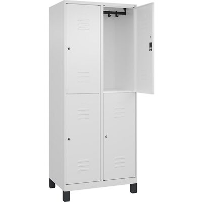 Doppelstock-Spind Classic PLUS, 2 Abteile, verkehrsweiß, HxB 1950 x 800 mm, mit Füßen, Zylinderschloss C+P Doppelstock-Spind Classic PLUS, 2 Abteile, verkehrsweiß, HxB 1950 x 800 mm, mit Füßen, Zylinderschloss C+P