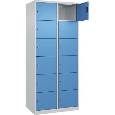 kaiserkraft 6er-Schließfachschrank Evolo PLUS, 2 Abteile, lichtgrau / lichtblau, B 800 mm, 12 Fächer, mit Bodengleitern, Zylinderschloss kaiserkraft 6er-Schließfachschrank Evolo PLUS, 2 Abteile, lichtgrau / lichtblau, B 800 mm, 12 Fächer, mit Bodengleitern, Zylinderschloss