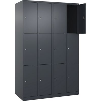 kaiserkraft 3er-Schließfachschrank Evolo PLUS, 4 Abteile, grau, B 1200 mm, 12 Fächer, mit Bodengleitern, Zylinderschloss kaiserkraft 3er-Schließfachschrank Evolo PLUS, 4 Abteile, grau, B 1200 mm, 12 Fächer, mit Bodengleitern, Zylinderschloss