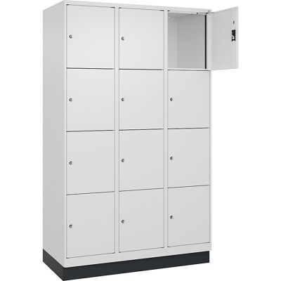 kaiserkraft 4er-Schließfachschrank Evolo PLUS, 3 Abteile, weiß, B 1200 mm, 12 Fächer, mit Bodensockel, Zylinderschloss kaiserkraft 4er-Schließfachschrank Evolo PLUS, 3 Abteile, weiß, B 1200 mm, 12 Fächer, mit Bodensockel, Zylinderschloss