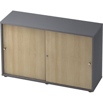 Schiebetürenschrank, 1 Fachboden, Mitteltrennwand, graphit / Eiche eurokraft pro Schiebetürenschrank, 1 Fachboden, Mitteltrennwand, graphit / Eiche eurokraft pro