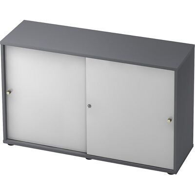 Schiebetürenschrank, 1 Fachboden, Mitteltrennwand, graphit / weiß eurokraft pro Schiebetürenschrank, 1 Fachboden, Mitteltrennwand, graphit / weiß eurokraft pro