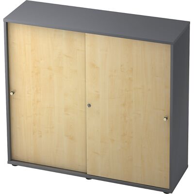 Schiebetürenschrank, 2 Fachböden, Mitteltrennwand, graphit / Ahorn-Dekor eurokraft pro Schiebetürenschrank, 2 Fachböden, Mitteltrennwand, graphit / Ahorn-Dekor eurokraft pro