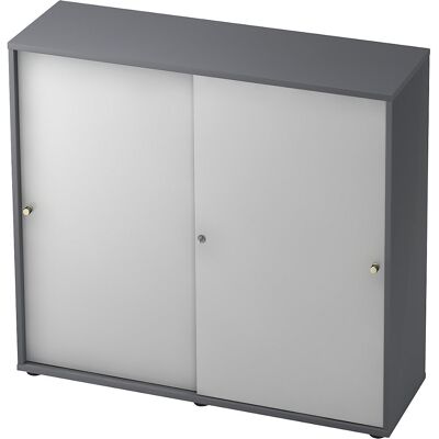 Schiebetürenschrank, 2 Fachböden, Mitteltrennwand, graphit / alusilber eurokraft pro Schiebetürenschrank, 2 Fachböden, Mitteltrennwand, graphit / alusilber eurokraft pro
