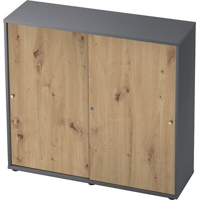Schiebetürenschrank, 2 Fachböden, Mitteltrennwand, graphit / Asteiche eurokraft pro Schiebetürenschrank, 2 Fachböden, Mitteltrennwand, graphit / Asteiche eurokraft pro