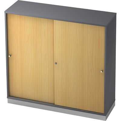 Schiebetürenschrank, 2 Fachböden, Mitteltrennwand, graphit / Buche eurokraft pro Schiebetürenschrank, 2 Fachböden, Mitteltrennwand, graphit / Buche eurokraft pro