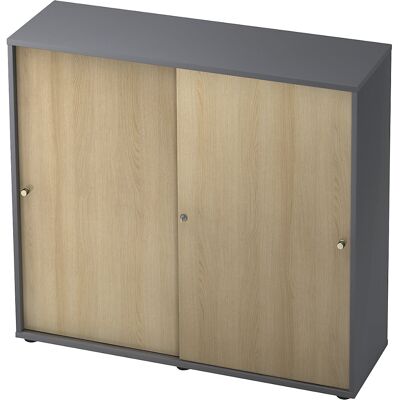 Schiebetürenschrank, 2 Fachböden, Mitteltrennwand, graphit / Eiche eurokraft pro Schiebetürenschrank, 2 Fachböden, Mitteltrennwand, graphit / Eiche eurokraft pro