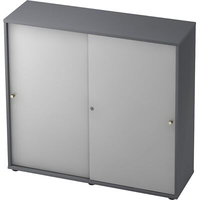 Schiebetürenschrank, 2 Fachböden, Mitteltrennwand, graphit / lichtgrau eurokraft pro Schiebetürenschrank, 2 Fachböden, Mitteltrennwand, graphit / lichtgrau eurokraft pro