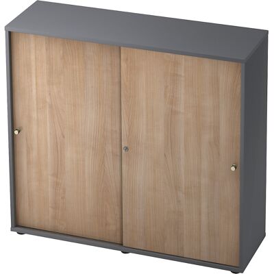 Schiebetürenschrank, 2 Fachböden, Mitteltrennwand, graphit / Nussbaum-Dekor eurokraft pro Schiebetürenschrank, 2 Fachböden, Mitteltrennwand, graphit / Nussbaum-Dekor eurokraft pro