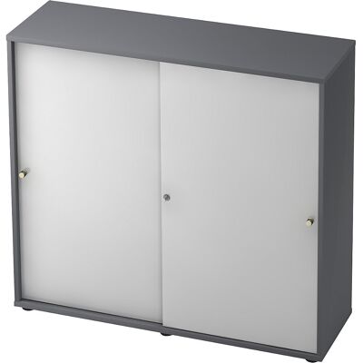 Schiebetürenschrank, 2 Fachböden, Mitteltrennwand, graphit / weiß eurokraft pro Schiebetürenschrank, 2 Fachböden, Mitteltrennwand, graphit / weiß eurokraft pro