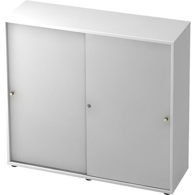 Schiebetürenschrank, 2 Fachböden, Mitteltrennwand, weiß / alusilber eurokraft pro Schiebetürenschrank, 2 Fachböden, Mitteltrennwand, weiß / alusilber eurokraft pro