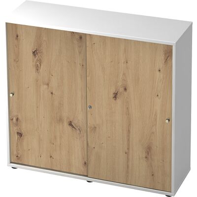 Schiebetürenschrank, 2 Fachböden, Mitteltrennwand, weiß / Asteiche eurokraft pro Schiebetürenschrank, 2 Fachböden, Mitteltrennwand, weiß / Asteiche eurokraft pro