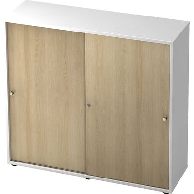Schiebetürenschrank, 2 Fachböden, Mitteltrennwand, weiß / Eiche eurokraft pro Schiebetürenschrank, 2 Fachböden, Mitteltrennwand, weiß / Eiche eurokraft pro