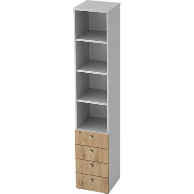 Kombi-Schrank, 3 Fachböden, 4 Schubladen, weiß / Asteiche eurokraft pro Kombi-Schrank, 3 Fachböden, 4 Schubladen, weiß / Asteiche eurokraft pro