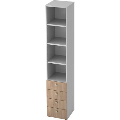 Kombi-Schrank, 3 Fachböden, 4 Schubladen, weiß / Nussbaum-Dekor eurokraft pro Kombi-Schrank, 3 Fachböden, 4 Schubladen, weiß / Nussbaum-Dekor eurokraft pro
