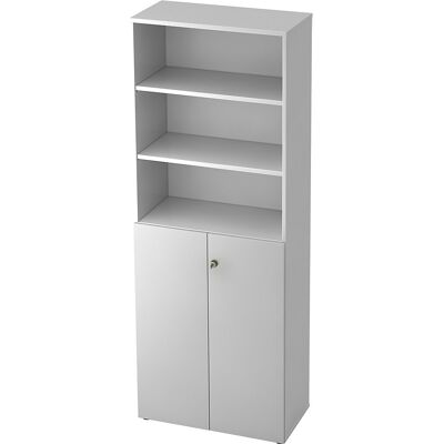Kombi-Schrank, 5 Fachböden, 2 Flügeltüren, weiß / alusilber eurokraft pro Kombi-Schrank, 5 Fachböden, 2 Flügeltüren, weiß / alusilber eurokraft pro