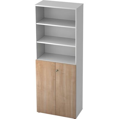 Kombi-Schrank, 5 Fachböden, 2 Flügeltüren, weiß / Nussbaum-Dekor eurokraft pro Kombi-Schrank, 5 Fachböden, 2 Flügeltüren, weiß / Nussbaum-Dekor eurokraft pro