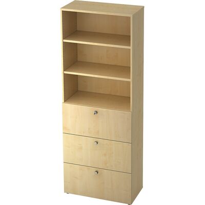 Kombi-Schrank, 2 Fachböden, 3 Hängeregistraturschübe, Ahorn-Dekor / Ahorn-Dekor eurokraft pro Kombi-Schrank, 2 Fachböden, 3 Hängeregistraturschübe, Ahorn-Dekor / Ahorn-Dekor eurokraft pro
