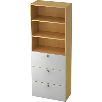 Kombi-Schrank, 2 Fachböden, 3 Hängeregistraturschübe, Buche / alusilber eurokraft pro Kombi-Schrank, 2 Fachböden, 3 Hängeregistraturschübe, Buche / alusilber eurokraft pro