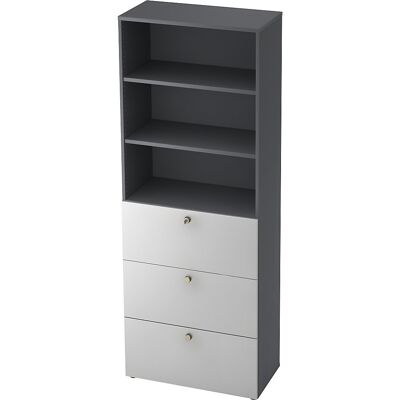 Kombi-Schrank, 2 Fachböden, 3 Hängeregistraturschübe, graphit / alusilber eurokraft pro Kombi-Schrank, 2 Fachböden, 3 Hängeregistraturschübe, graphit / alusilber eurokraft pro