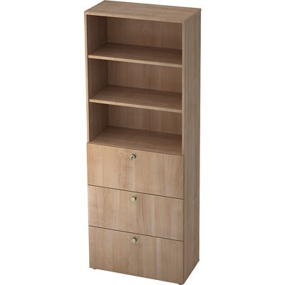 Kombi-Schrank, 2 Fachböden, 3 Hängeregistraturschübe, Nussbaum-Dekor / Nussbaum-Dekor eurokraft pro Kombi-Schrank, 2 Fachböden, 3 Hängeregistraturschübe, Nussbaum-Dekor / Nussbaum-Dekor eurokraft pro
