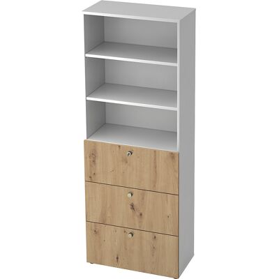 Kombi-Schrank, 2 Fachböden, 3 Hängeregistraturschübe, weiß / Asteiche eurokraft pro Kombi-Schrank, 2 Fachböden, 3 Hängeregistraturschübe, weiß / Asteiche eurokraft pro
