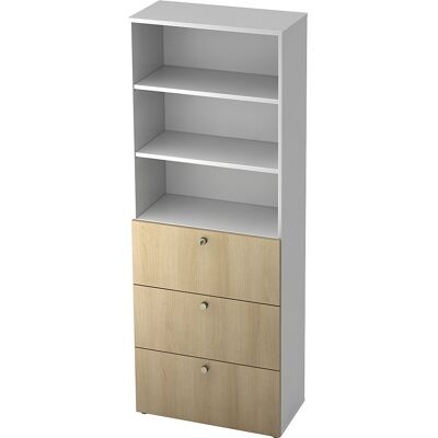 Kombi-Schrank, 2 Fachböden, 3 Hängeregistraturschübe, weiß / Eiche eurokraft pro Kombi-Schrank, 2 Fachböden, 3 Hängeregistraturschübe, weiß / Eiche eurokraft pro