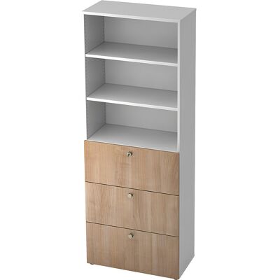 Kombi-Schrank, 2 Fachböden, 3 Hängeregistraturschübe, weiß / Nussbaum-Dekor eurokraft pro Kombi-Schrank, 2 Fachböden, 3 Hängeregistraturschübe, weiß / Nussbaum-Dekor eurokraft pro