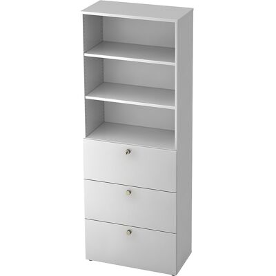 Kombi-Schrank, 2 Fachböden, 3 Hängeregistraturschübe, weiß / weiß eurokraft pro Kombi-Schrank, 2 Fachböden, 3 Hängeregistraturschübe, weiß / weiß eurokraft pro