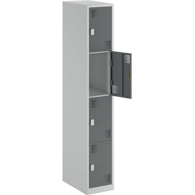 4er-Schließfachschrank Alvina, 1 Abteil, lichtgrau / basaltgrau, Breite 300 mm, Drehriegel eurokraft basic 4er-Schließfachschrank Alvina, 1 Abteil, lichtgrau / basaltgrau, Breite 300 mm, Drehriegel eurokraft basic