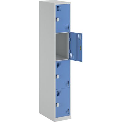 4er-Schließfachschrank Alvina, 1 Abteil, lichtgrau / lichtblau, Breite 300 mm, Drehriegel eurokraft basic 4er-Schließfachschrank Alvina, 1 Abteil, lichtgrau / lichtblau, Breite 300 mm, Drehriegel eurokraft basic