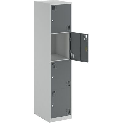 4er-Schließfachschrank Alvina, 1 Abteil, lichtgrau / basaltgrau, Breite 400 mm, Zylinderschloss eurokraft basic 4er-Schließfachschrank Alvina, 1 Abteil, lichtgrau / basaltgrau, Breite 400 mm, Zylinderschloss eurokraft basic
