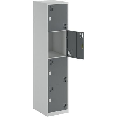 4er-Schließfachschrank Alvina, 1 Abteil, lichtgrau / basaltgrau, Breite 400 mm, Drehriegel eurokraft basic 4er-Schließfachschrank Alvina, 1 Abteil, lichtgrau / basaltgrau, Breite 400 mm, Drehriegel eurokraft basic