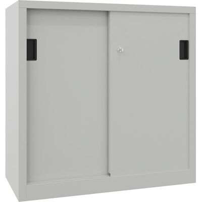 Schiebetürenschrank, Höhe 1000 mm, Vollblechtüren, BxT 1000 x 400 mm, mit 2 Fachböden, Tür lichtgrau Pavoy Schiebetürenschrank, Höhe 1000 mm, Vollblechtüren, BxT 1000 x 400 mm, mit 2 Fachböden, Tür lichtgrau Pavoy